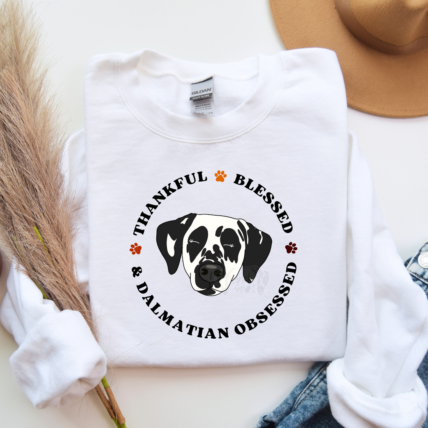 Thankful Blessed and Dalmatian Obsessed Crewneck Sweatshirt