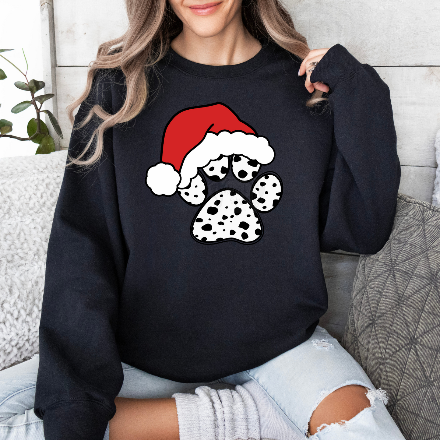 Spotty Paw Santa Hat Crewneck Sweatshirt