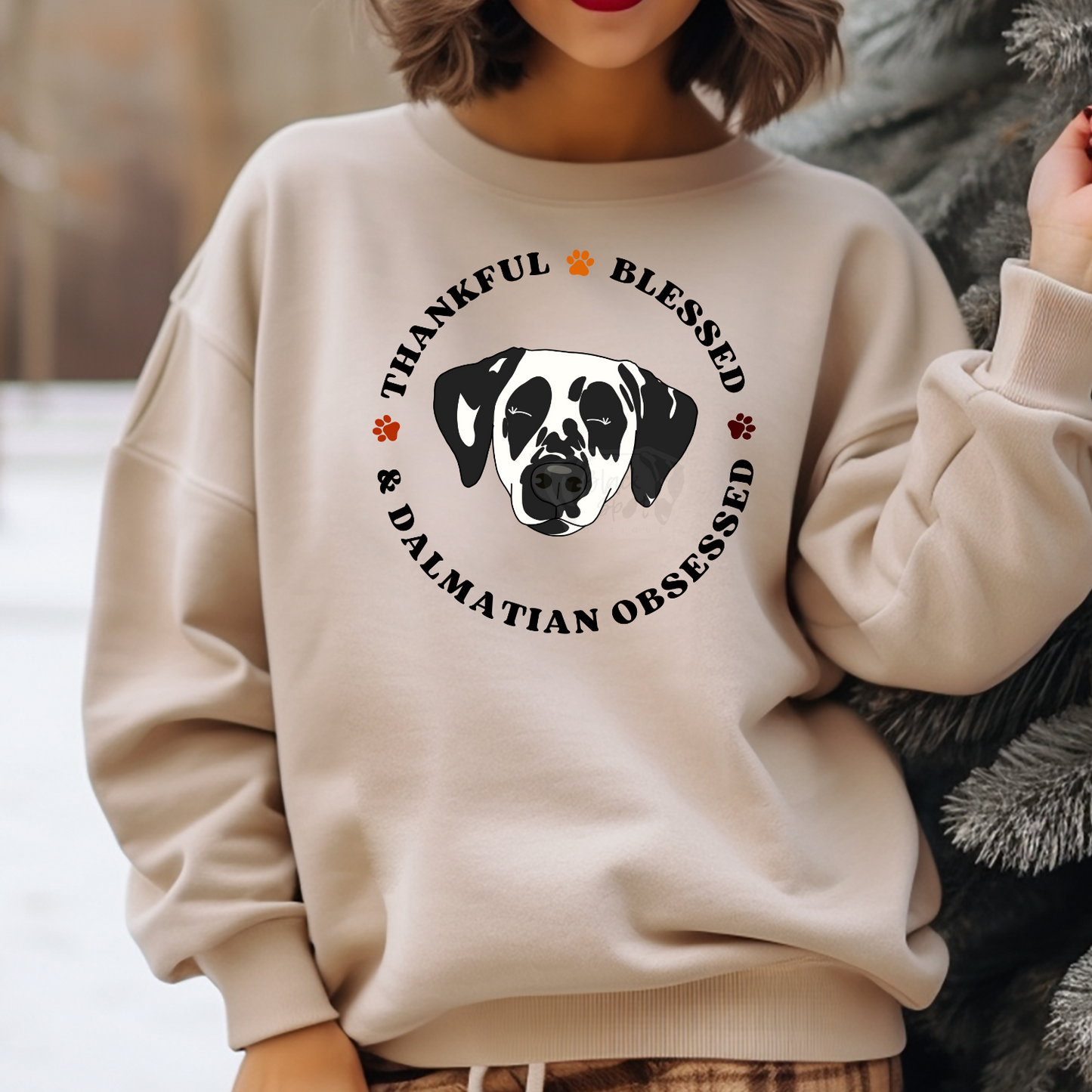 Thankful Blessed and Dalmatian Obsessed Crewneck Sweatshirt