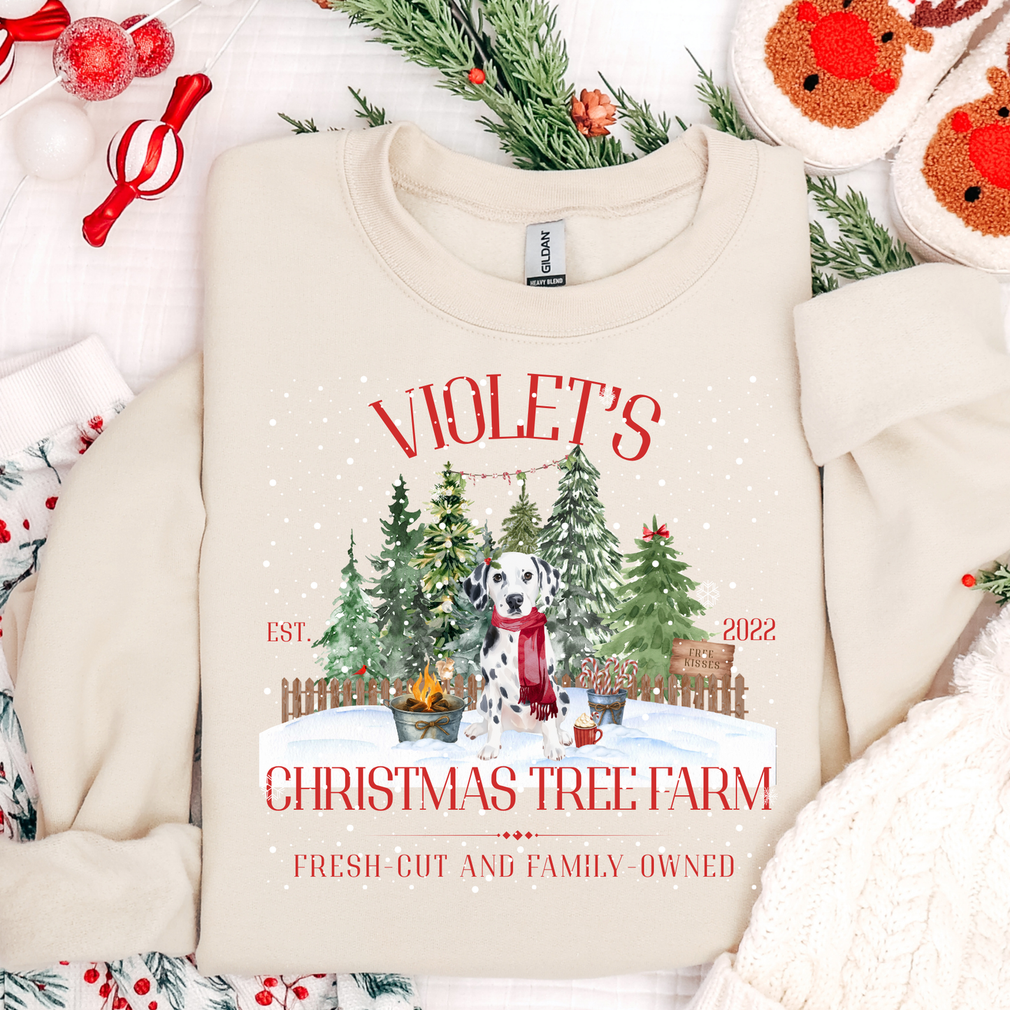 Dalmatian Christmas Tree Farm Custom Crewneck Sweatshirt