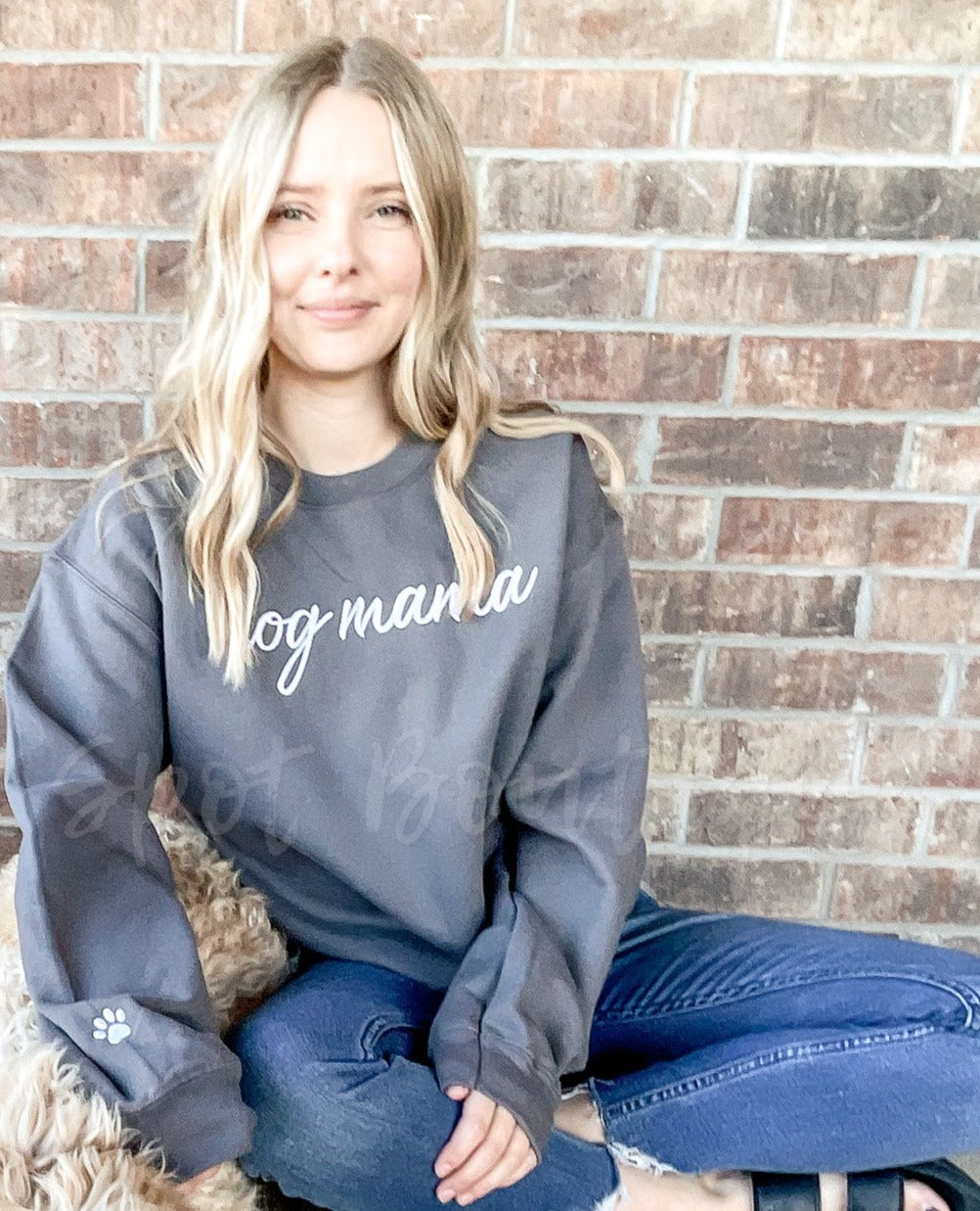 Embroidered Dog Mom Crewneck Sweatshirt