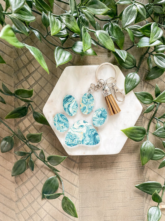 Marble Paw Print Keychain